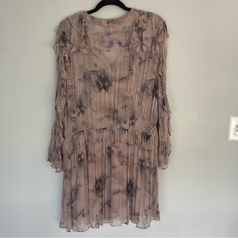 IRO Banon Floral Mini Blouson Dress Ruffles V-Neck Lace Up Size 44 - Picture 10 of 16